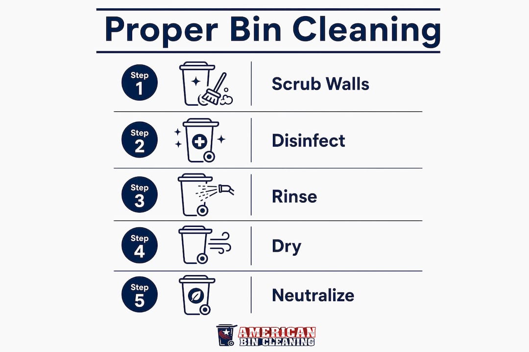 Infographic outlining bin cleaning steps