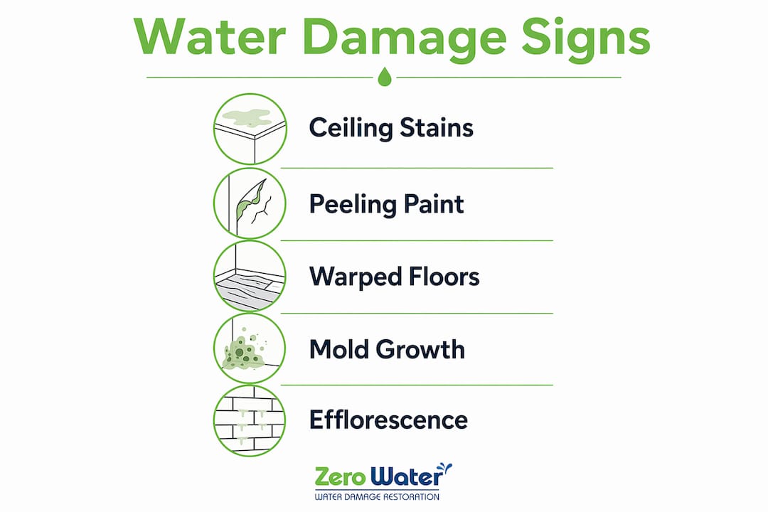Infographic illustrating water damage warning signs