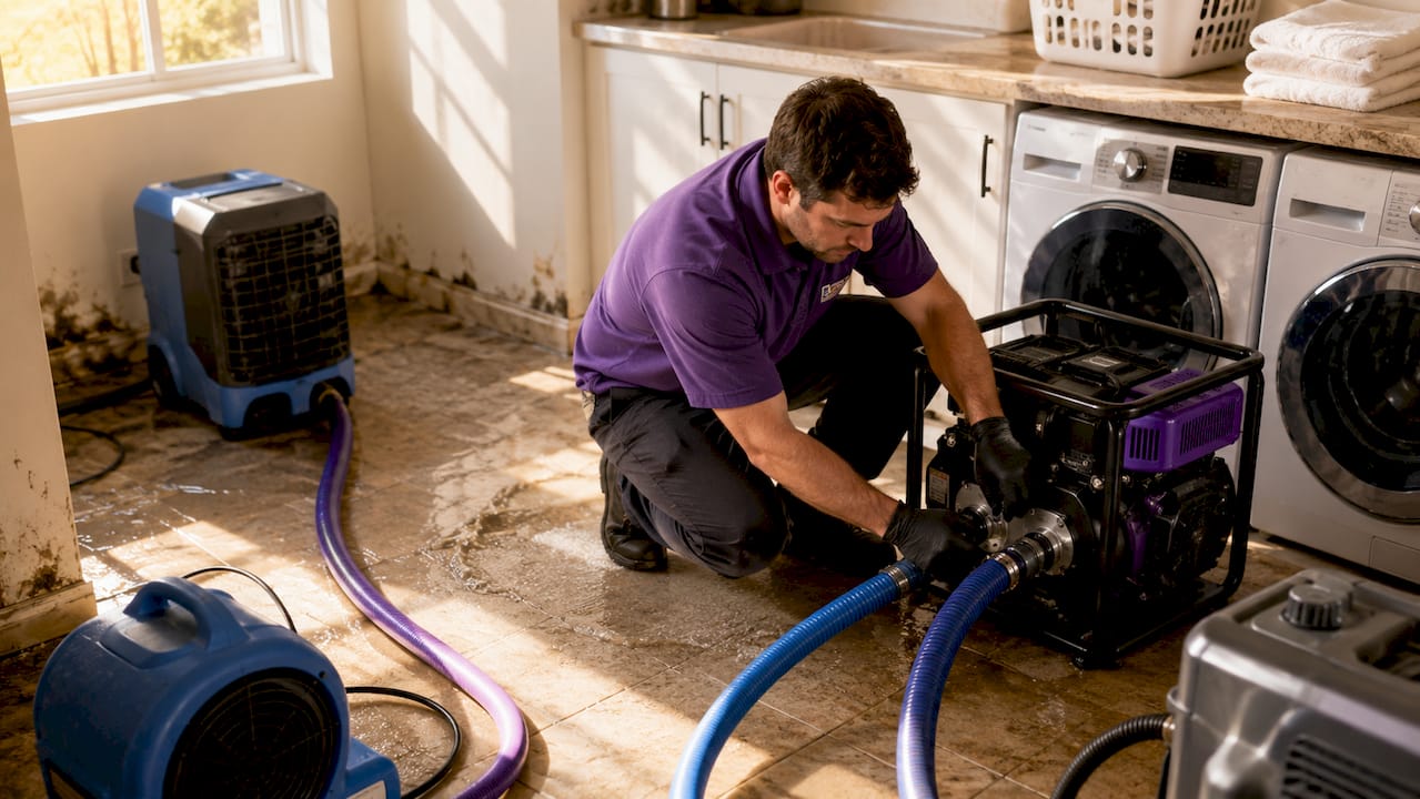 Hands operating water extraction equipment in kitchen