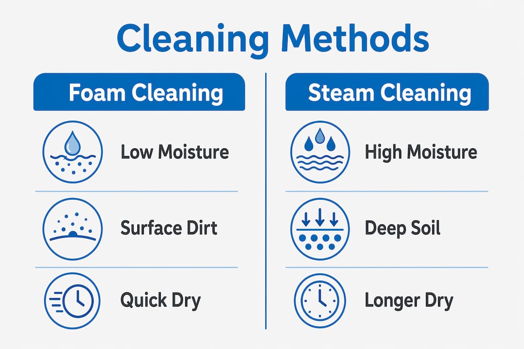 Infographic comparing foam and steam carpet cleaning
