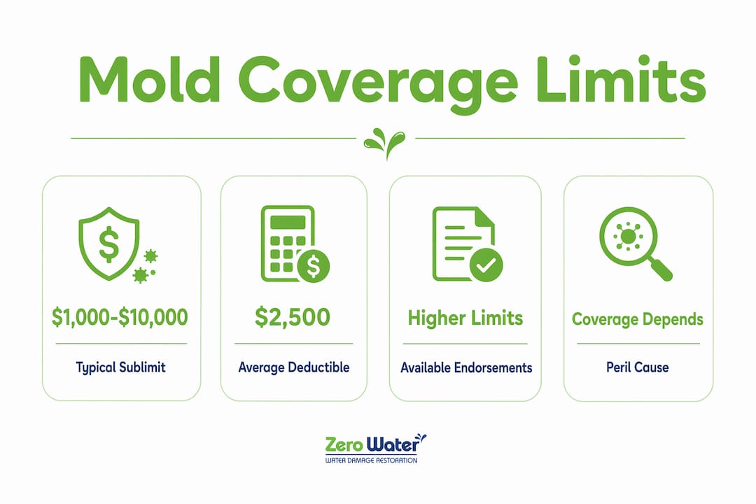 Infographic showing mold remediation insurance coverage limits
