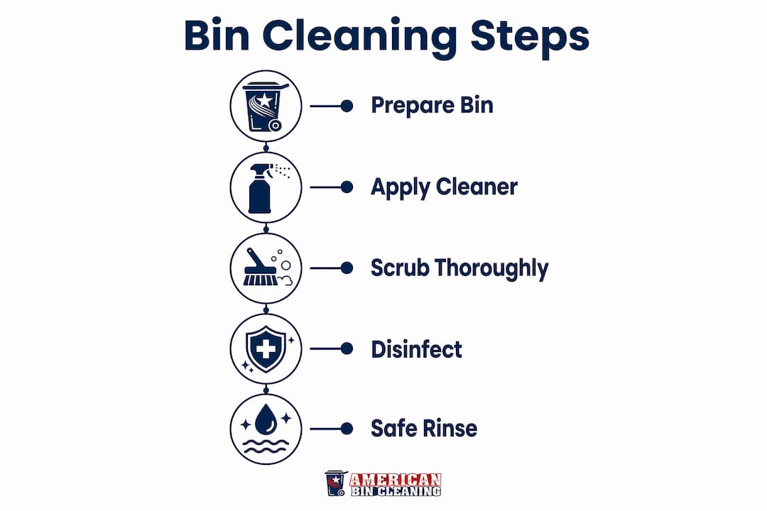 Infographic illustrating bin cleaning process steps