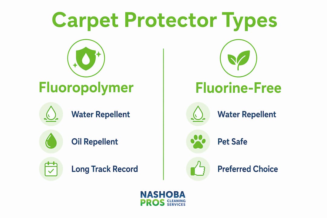 Infographic comparing fluoropolymer and fluorine-free carpet protectors