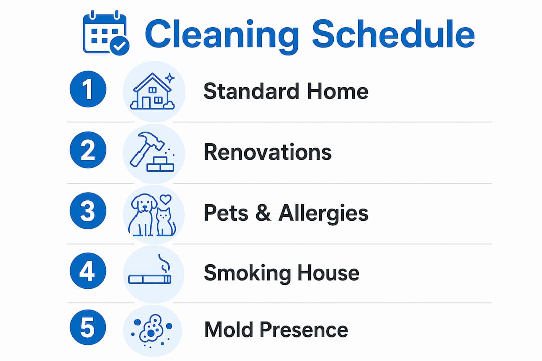 Infographic showing recommended air duct cleaning intervals