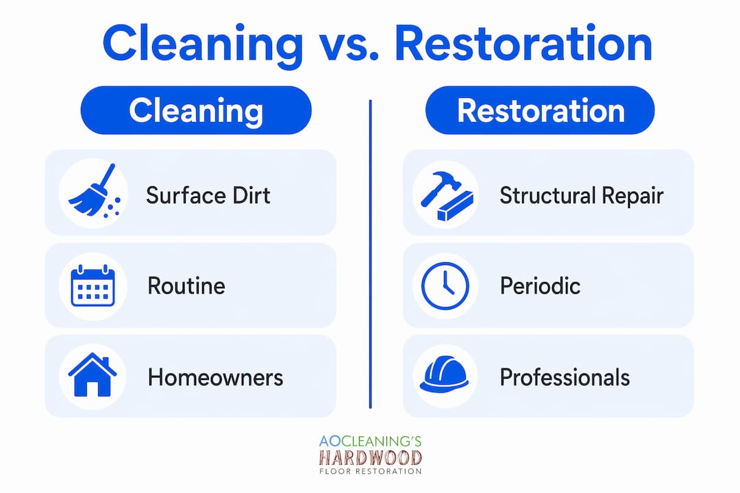 Infographic comparing floor cleaning and restoration