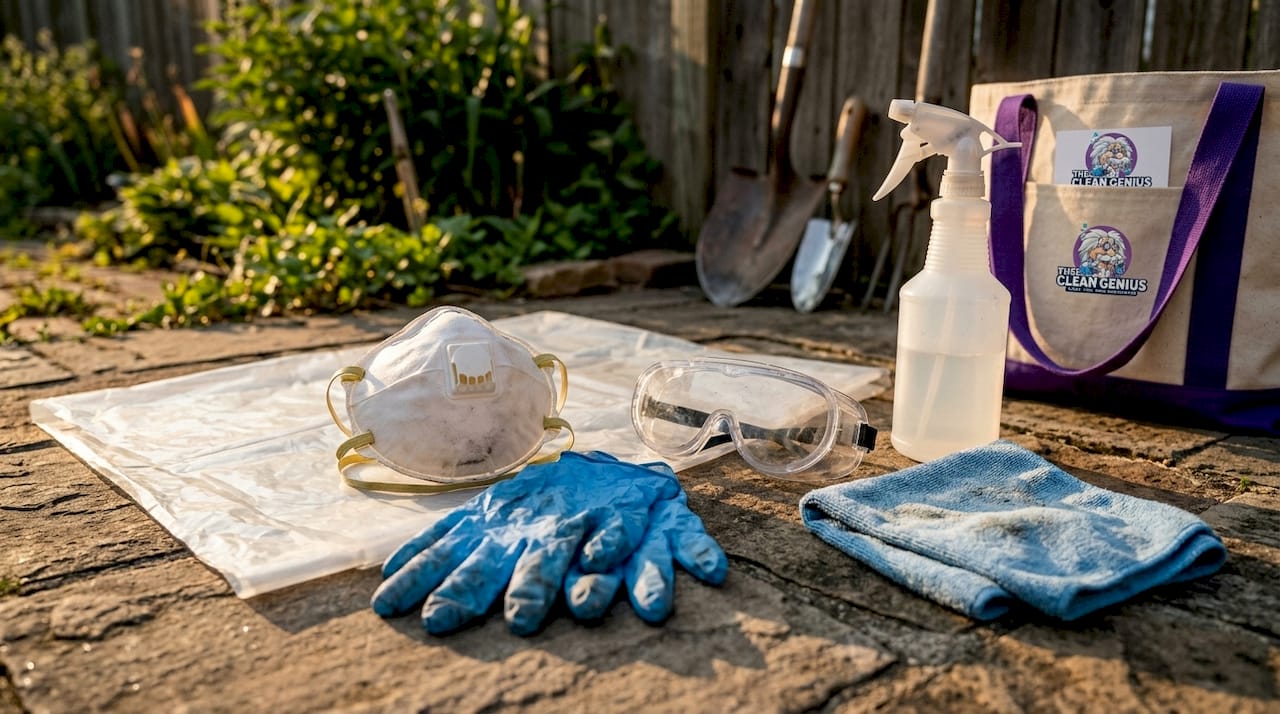 DIY mold removal protective equipment laid out