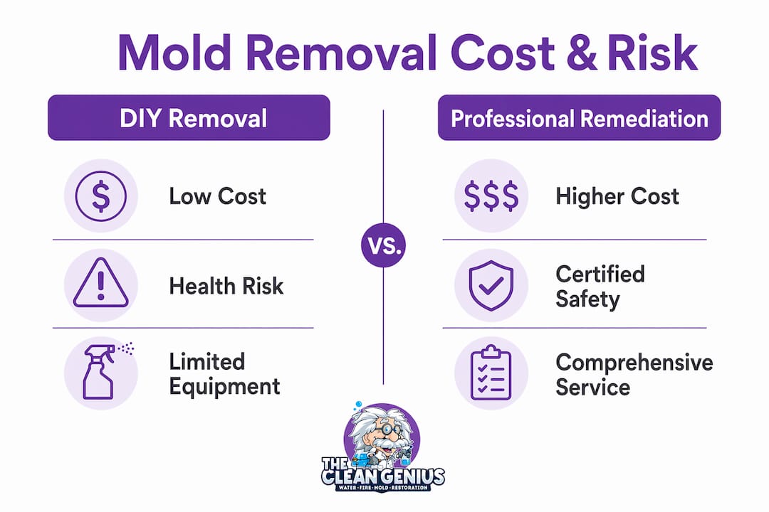 Comparison infographic of DIY vs professional mold removal