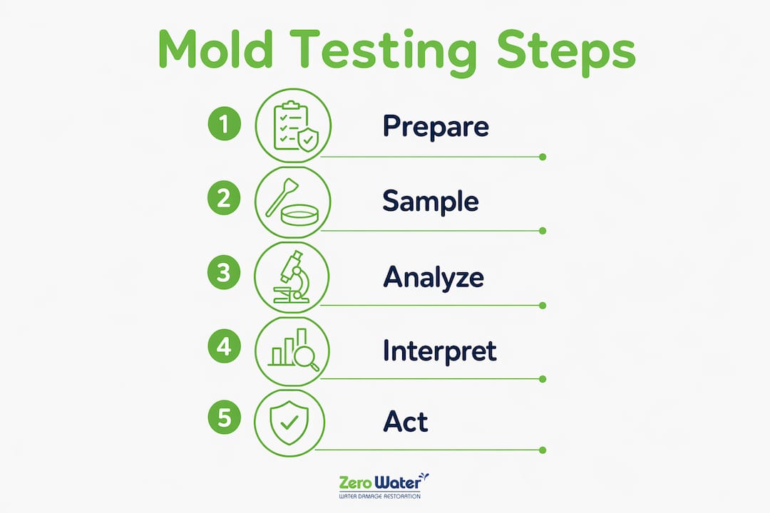 Infographic outlining mold testing process steps