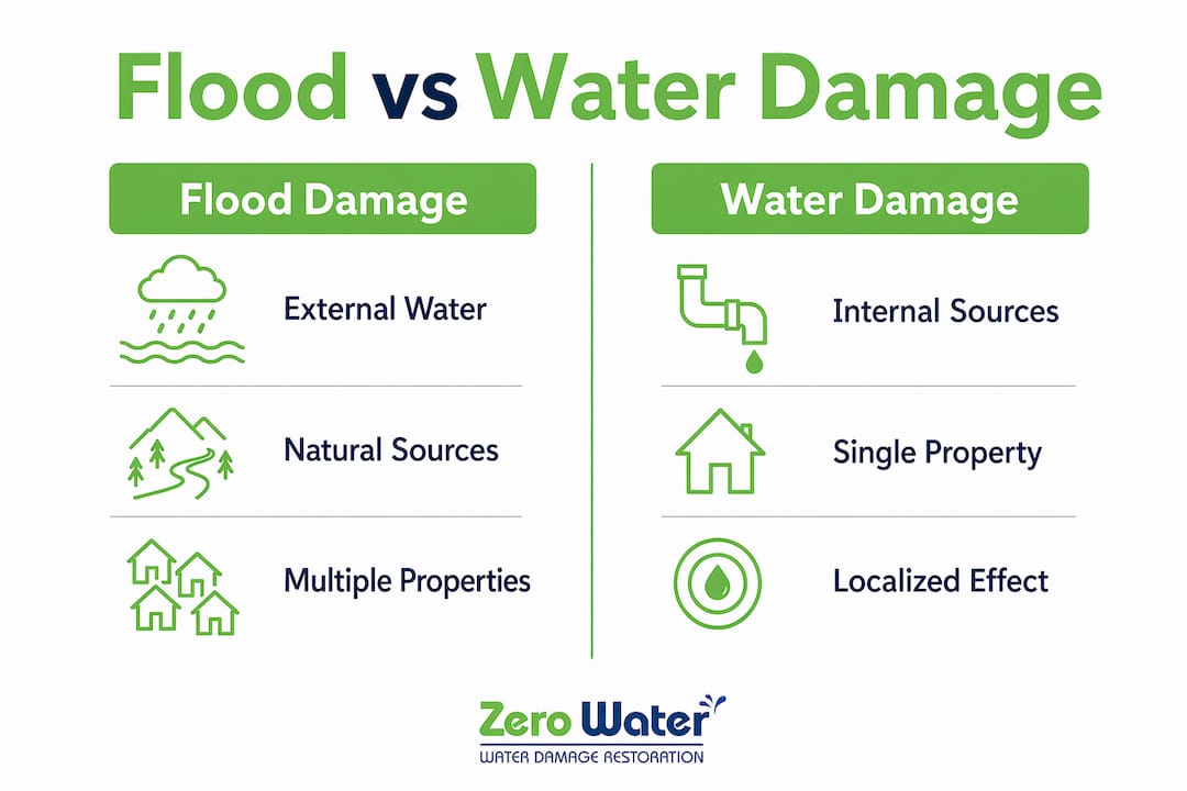 Infographic comparing flood damage and water damage