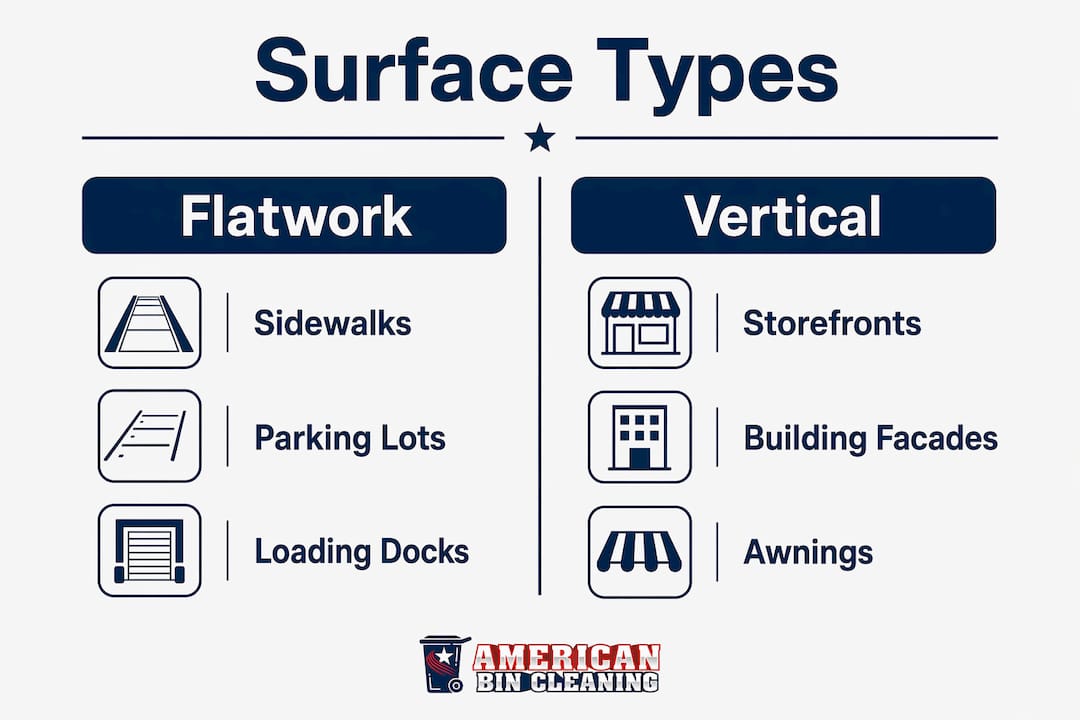 Infographic comparing flatwork and vertical surface categories