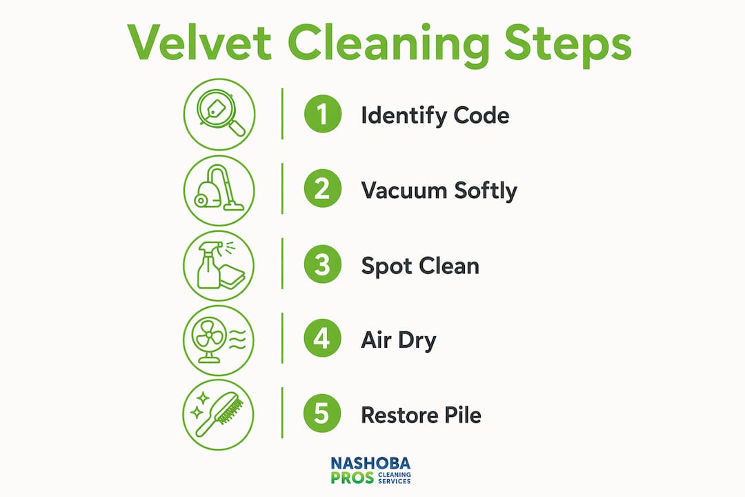 Infographic detailing velvet cleaning process steps