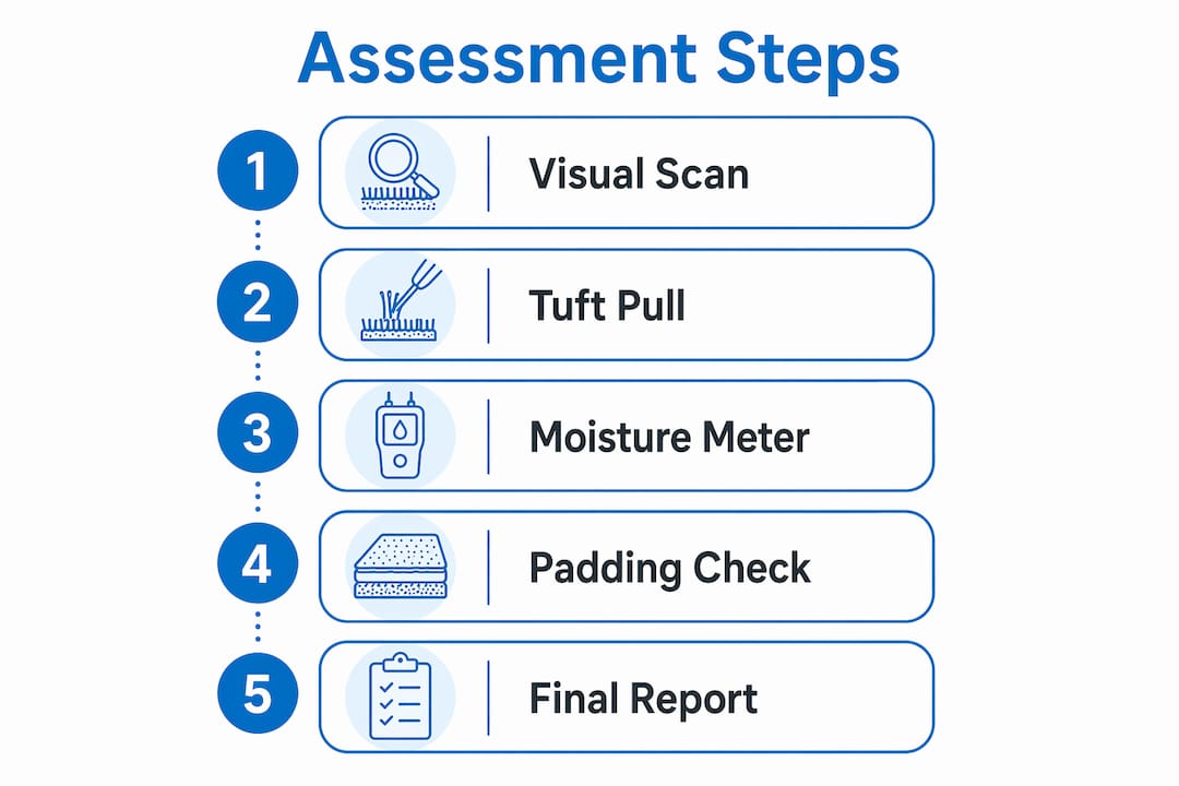 Infographic illustrating steps in carpet damage assessment