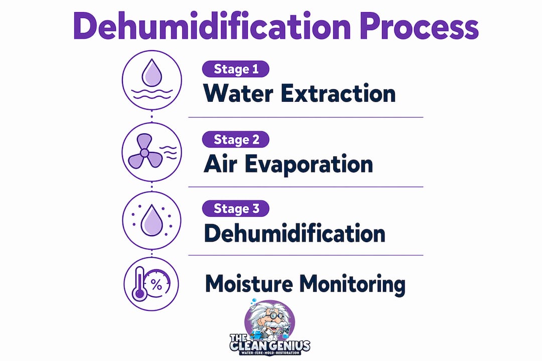 Infographic showing water damage dehumidification stages
