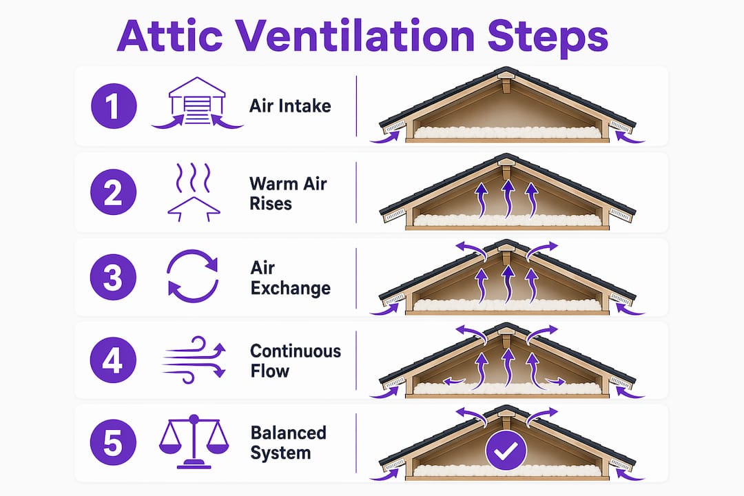 Infographic showing attic ventilation convection steps