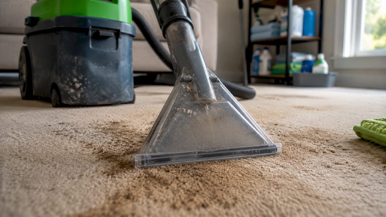 Rental carpet cleaner suction nozzle on carpet
