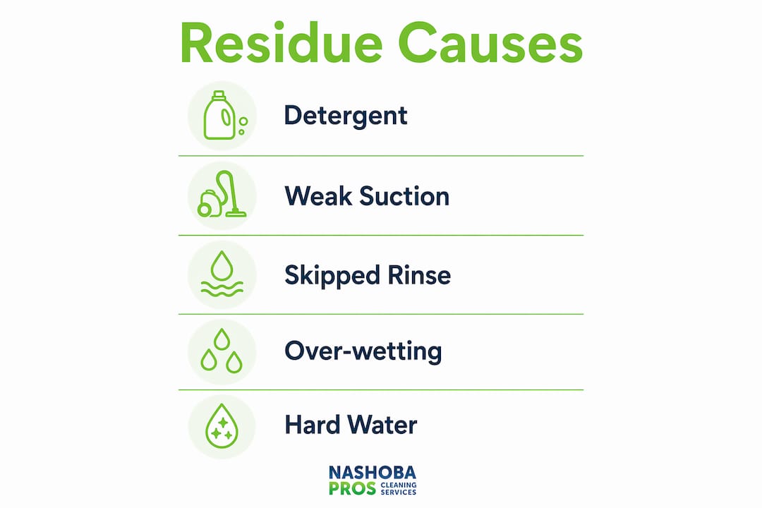 Infographic illustrating causes of carpet cleaner residue