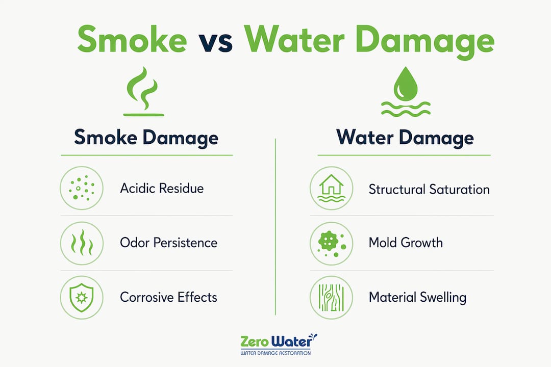 Infographic comparing smoke and water damage effects