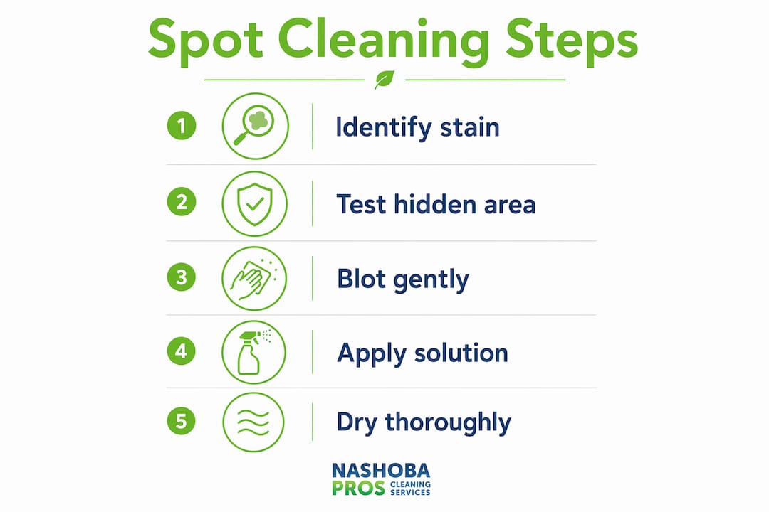 Infographic illustrating spot cleaning steps for upholstery