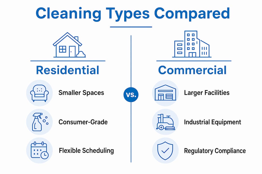 Infographic comparing residential and commercial cleaning differences