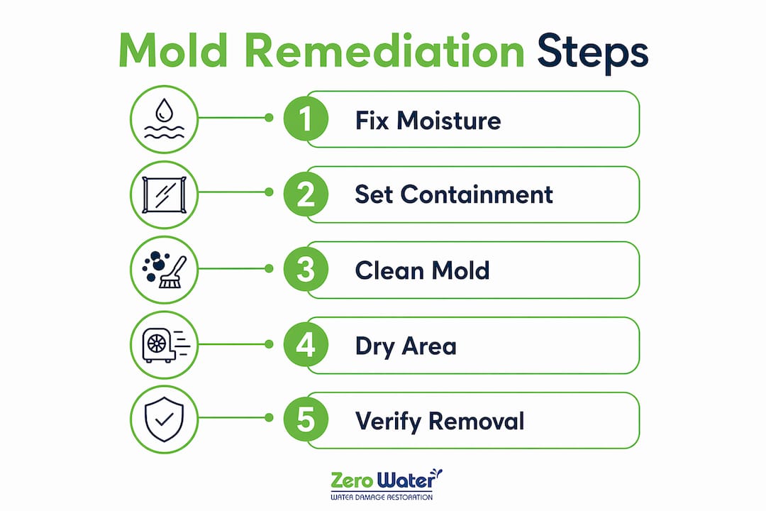 Infographic showing step-by-step mold remediation process