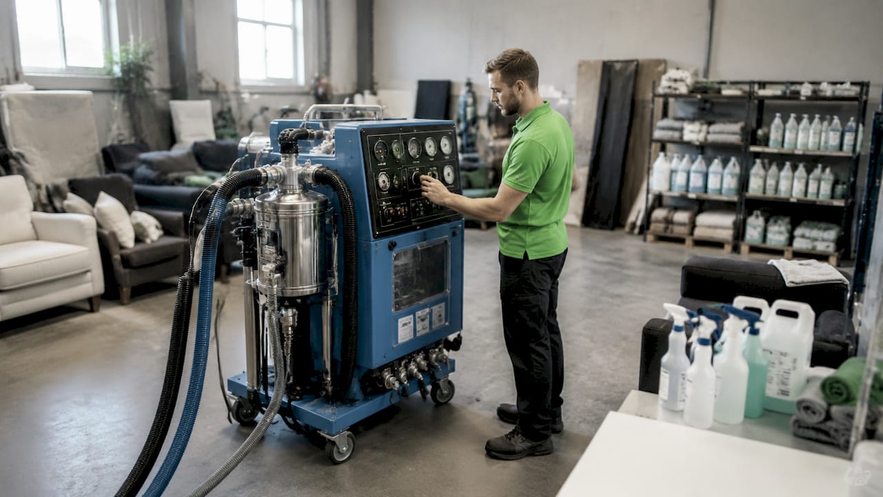 Close-up of wet cleaning upholstery machine and controls