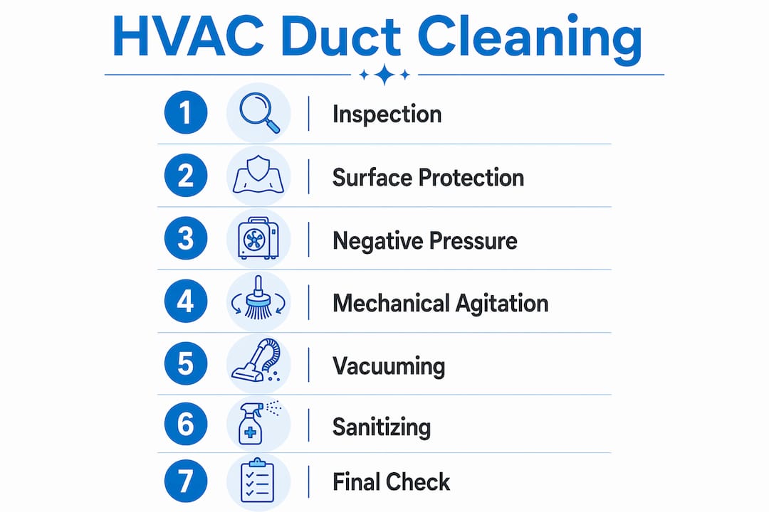 Infographic showing seven HVAC duct cleaning steps