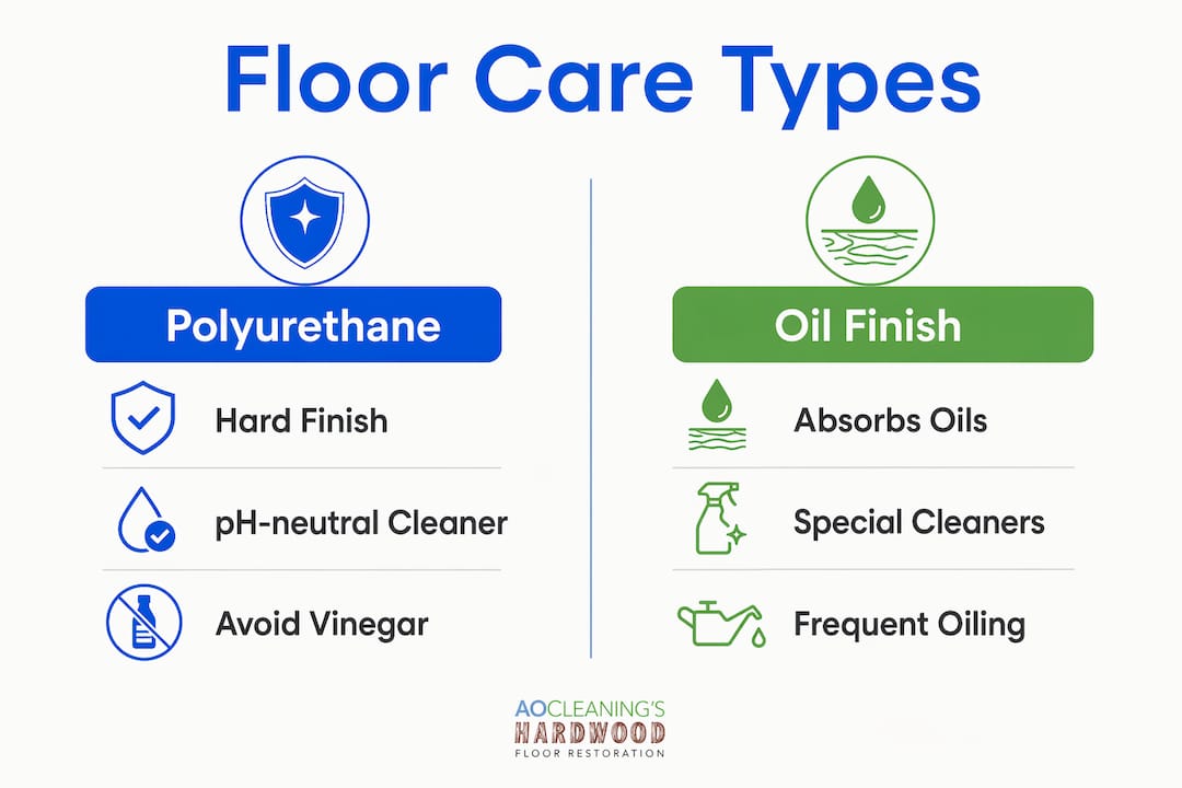 Infographic comparing polyurethane and oil-finished floor care