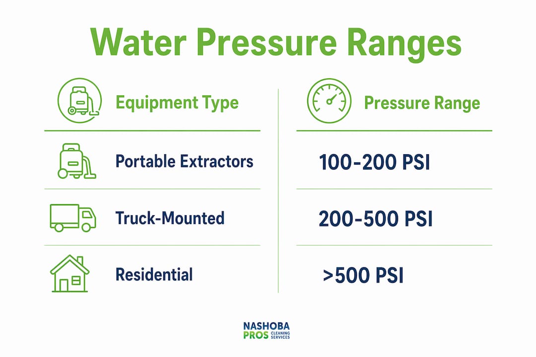Infographic comparing carpet cleaning equipment and pressure ranges
