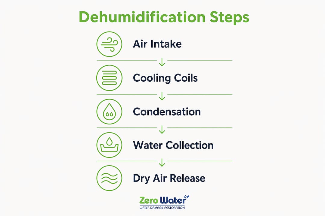 Infographic showing dehumidification process steps