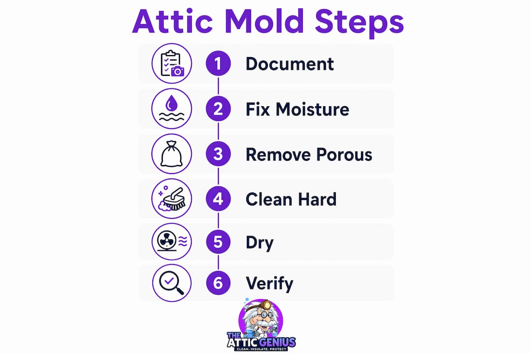 Infographic showing step-by-step attic mold remediation