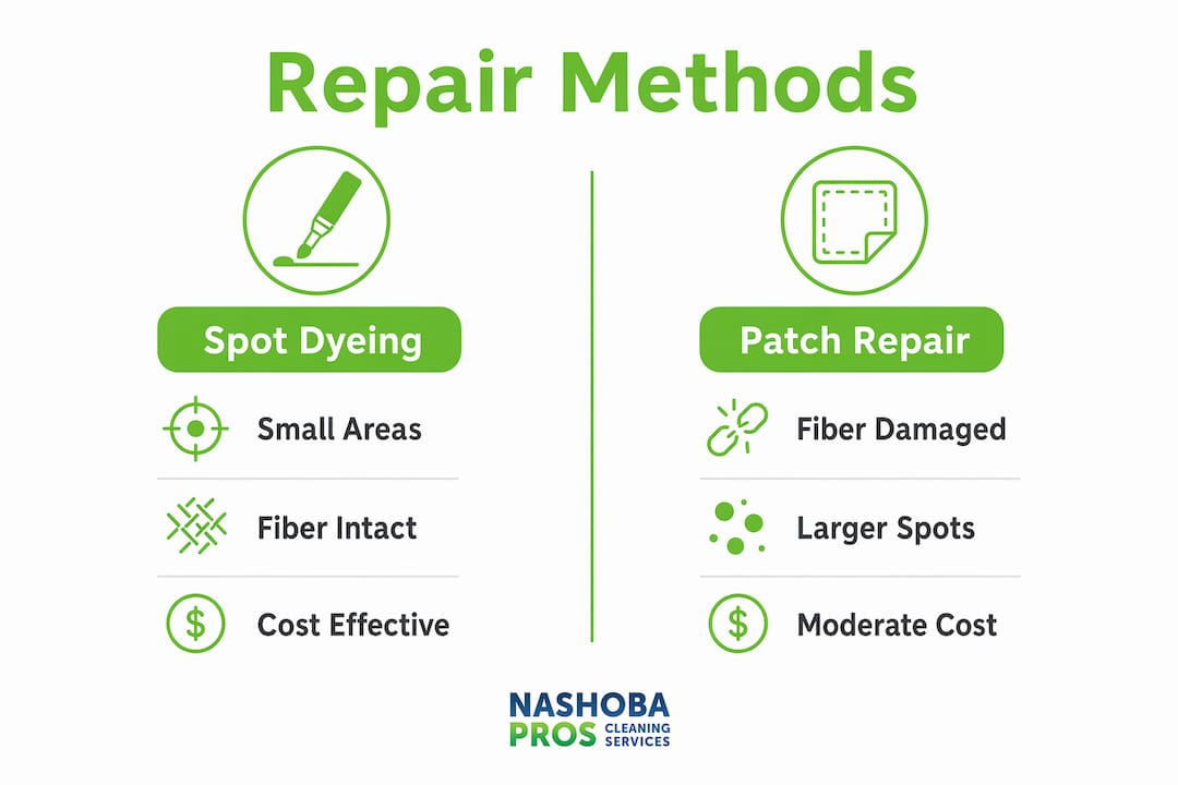 Infographic comparing carpet bleach spot repair methods