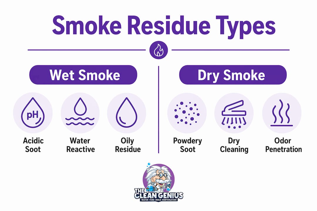 Infographic comparing wet and dry smoke residue types