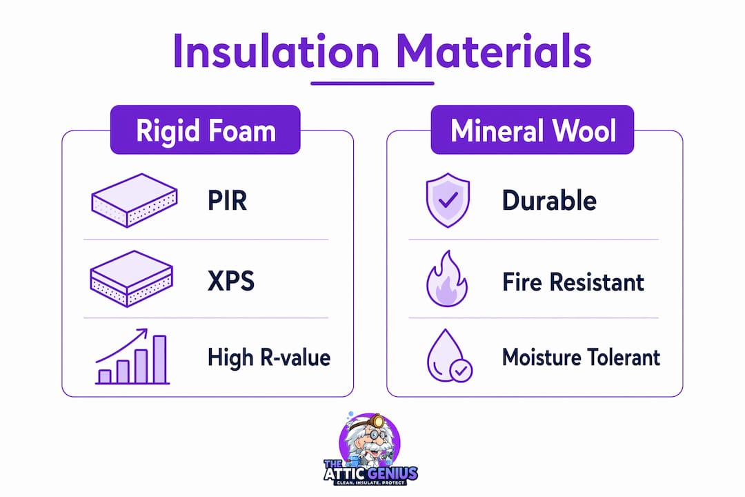 Infographic comparing rigid foam and mineral wool insulation