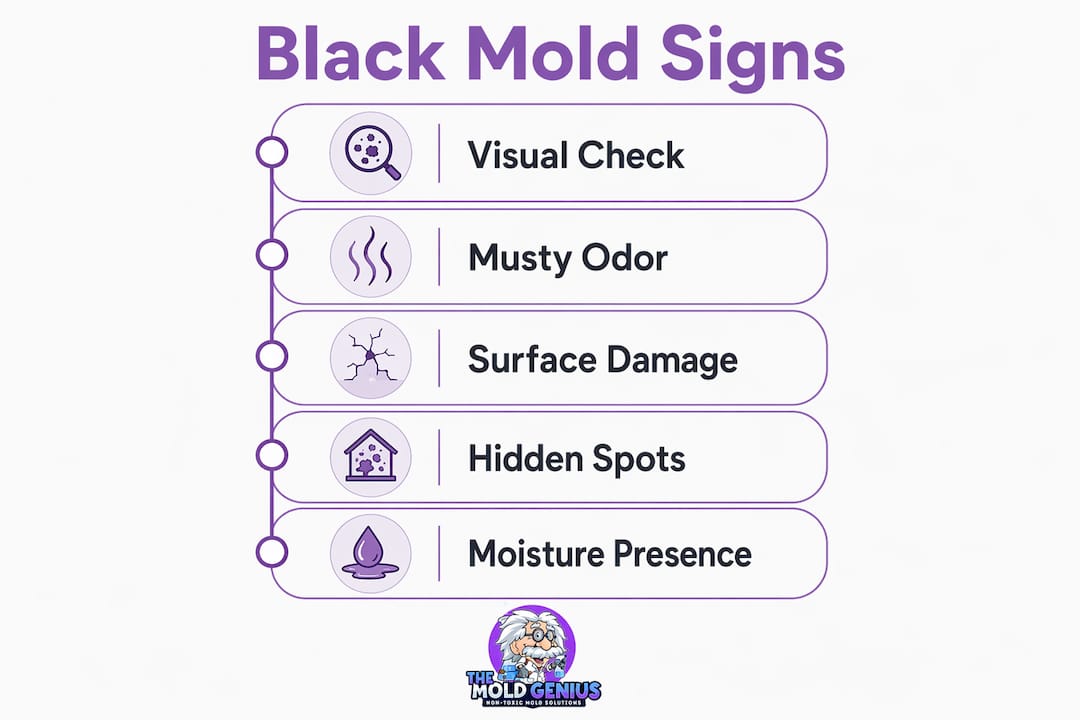 Infographic illustrating black mold identification steps