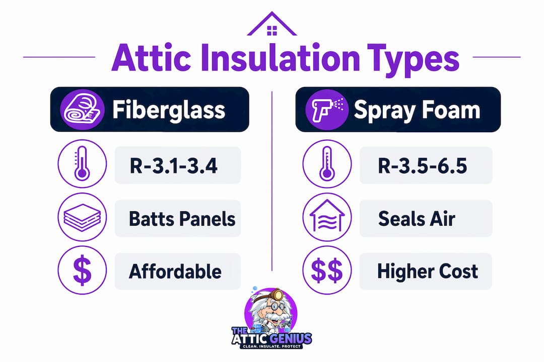 Infographic comparing fiberglass batts and spray foam insulation