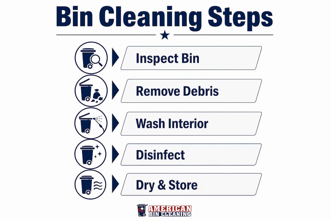 Infographic illustrating bin cleaning steps for HOA compliance