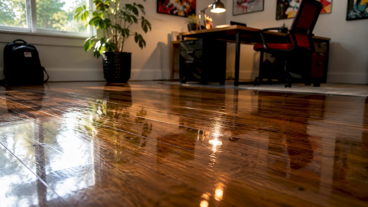 Close-up of reflective high gloss floor surface