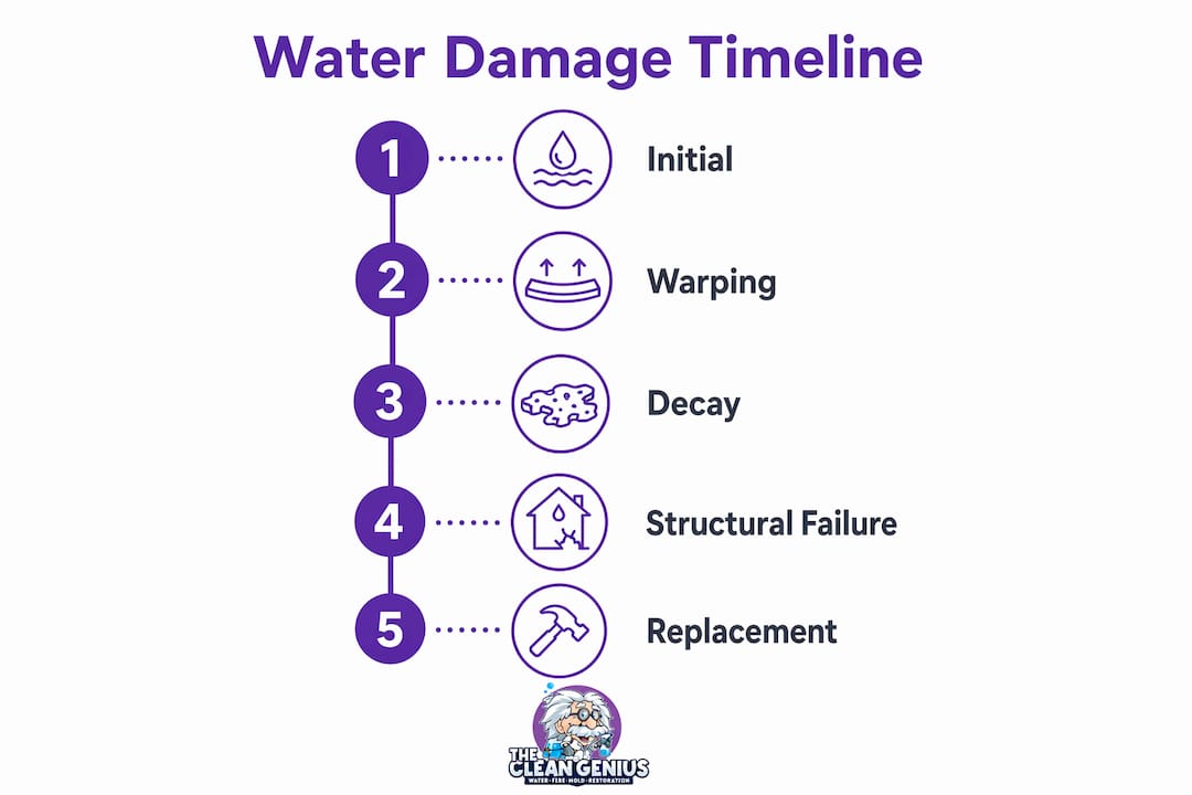 Infographic showing stages of structural damage from water