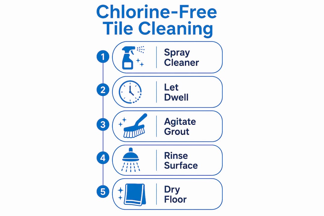 Infographic showing steps of chlorine-free tile cleaning