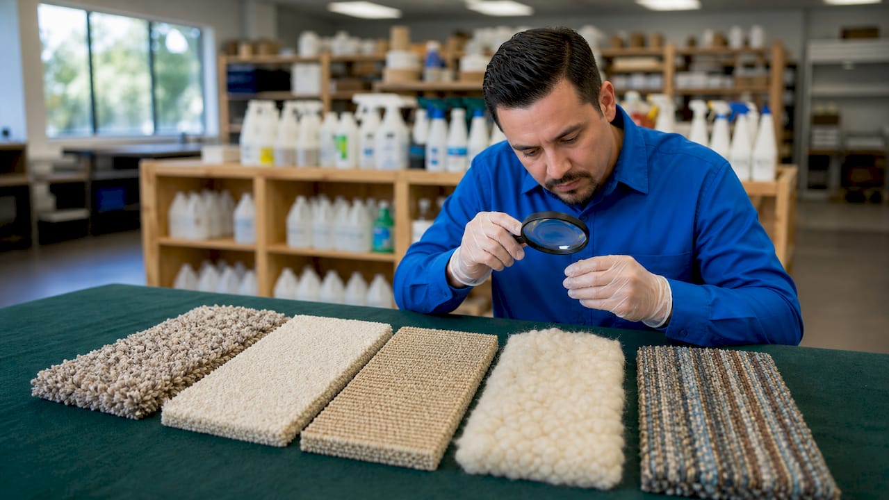 Close-up of various carpet fiber samples