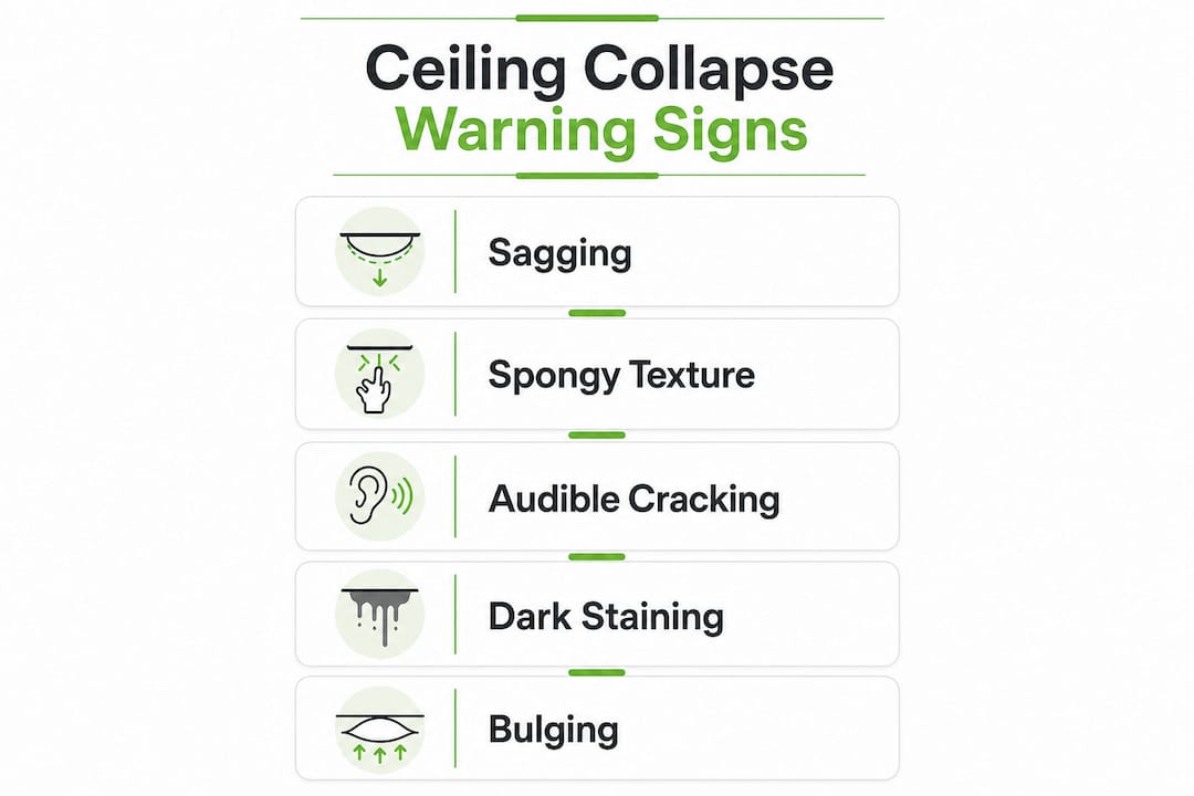 Infographic illustrating warning signs of ceiling collapse