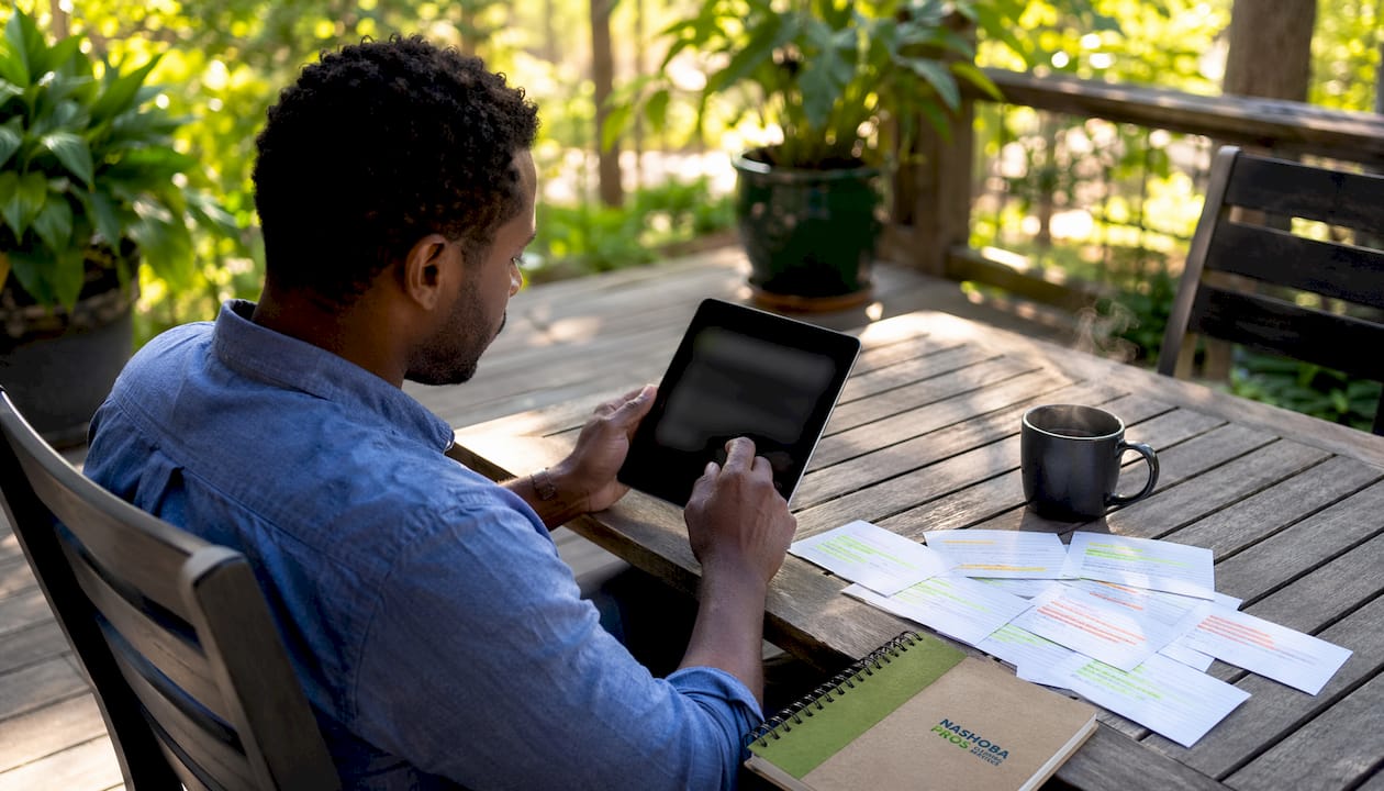 Hands interacting with sales prospecting tablet
