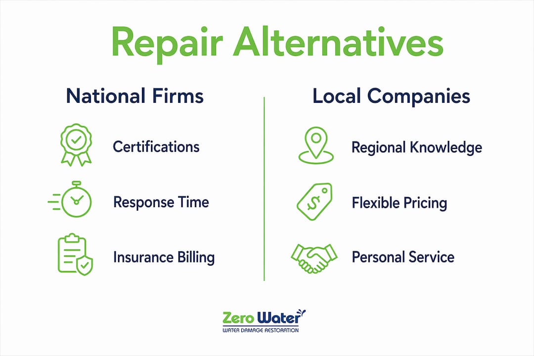 Infographic comparing national and local water damage repair alternatives