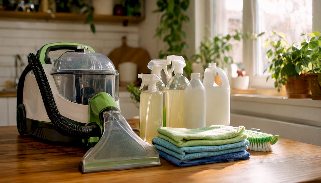 Eco-friendly carpet cleaning equipment in home