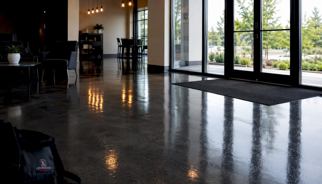 High gloss finished commercial floor surface close-up