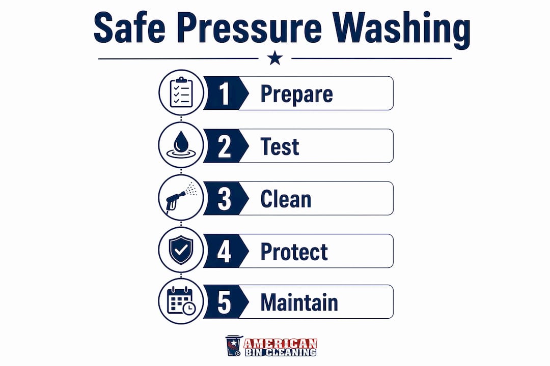 Infographic showing safe pressure washing steps