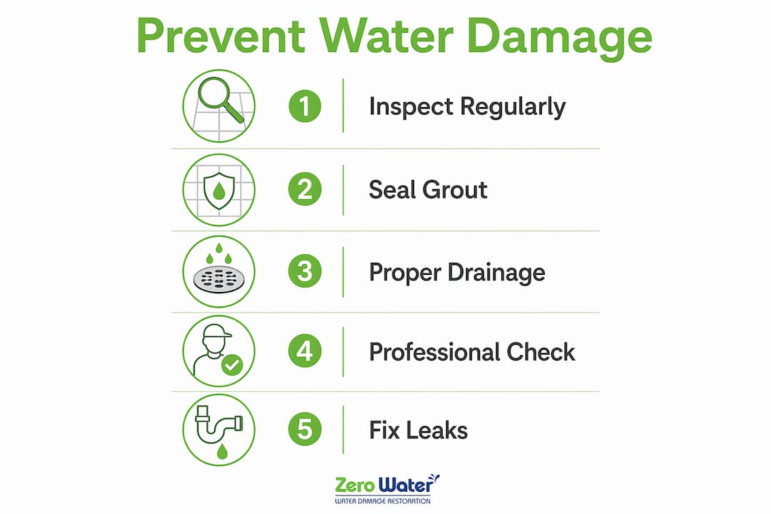 Infographic showing steps to prevent water damage under tile