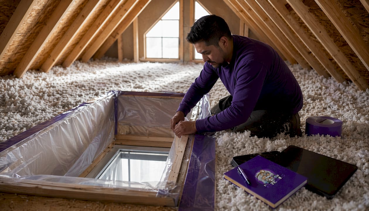 Installer sealing attic access door