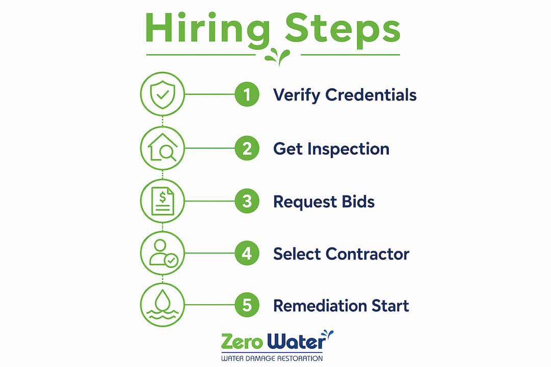 Infographic illustrating steps to hire mold remediation contractors