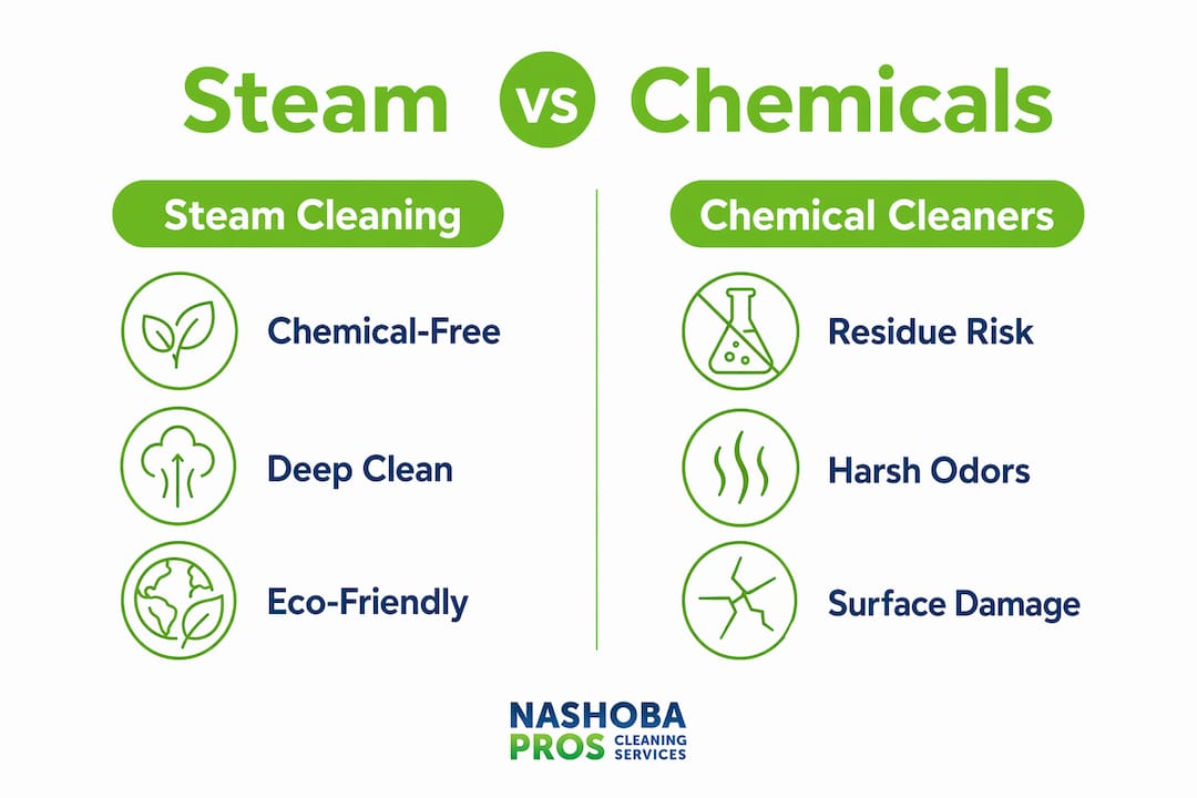 Infographic comparing steam and chemical tile cleaning